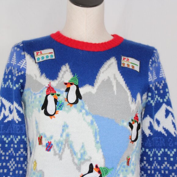 Ugly Christmas Youth Sweater Holiday Time Penguin Winter Theme Video Games 10/12 - Picture 4 of 9